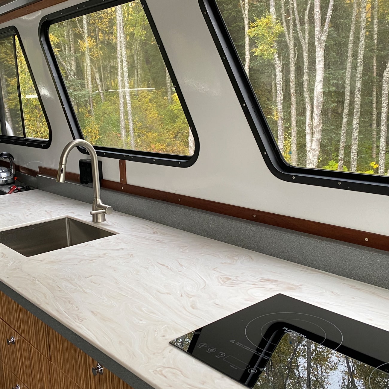 Galley of 36 foot aluminum Cuddy Cabin boat manufactured Sidney BC British Columbia Canada by JR Marine